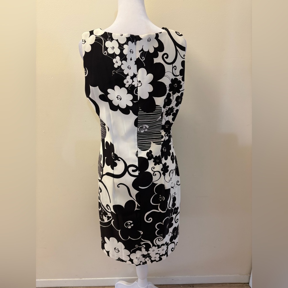 Connected Apparel Black White Abstract Retro Floral Sleeveless Dress Size 8 - Picture 5 of 14